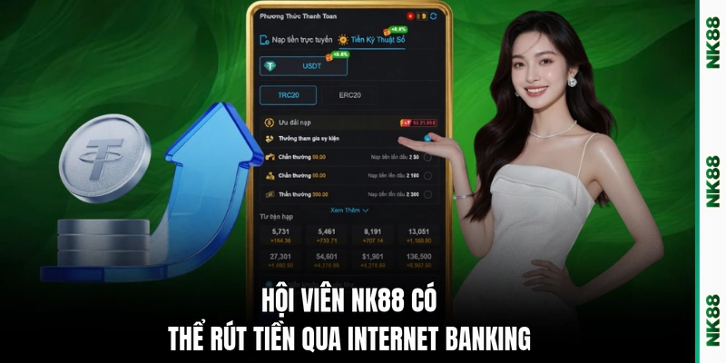 Hội viên NK88 có thể rút tiền qua Internet banking
